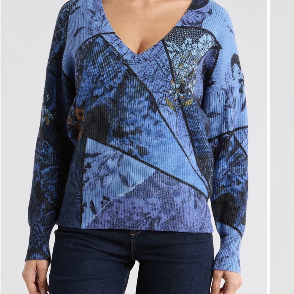Desigual Floral  V-Neck Women's Sweater
